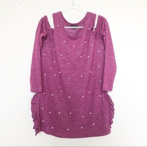 Lane Bryant Faux Pearl ColdShoulder Ruffle Sweater